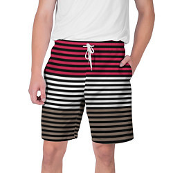 Шорты на шнурке мужские Красно-коричневый полосатый узор, цвет: 3D-принт