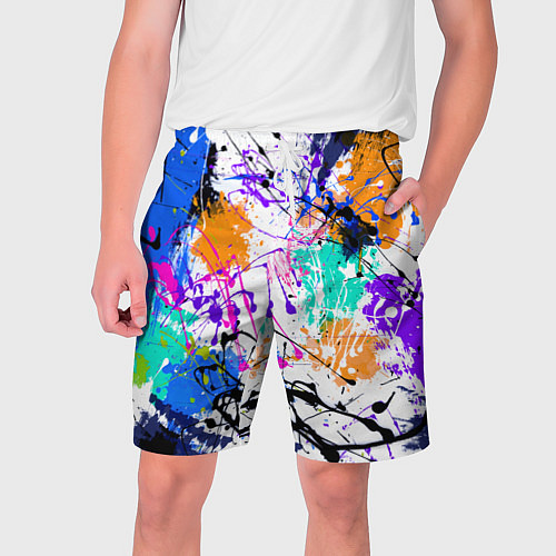 Мужские шорты Брызги и мазки разноцветных красок на белом фоне / 3D-принт – фото 1