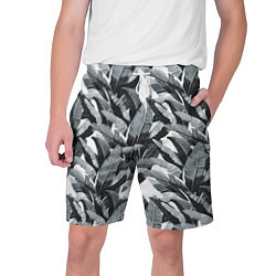 Шорты на шнурке мужские Чёрно-белые Листья Пальм, цвет: 3D-принт