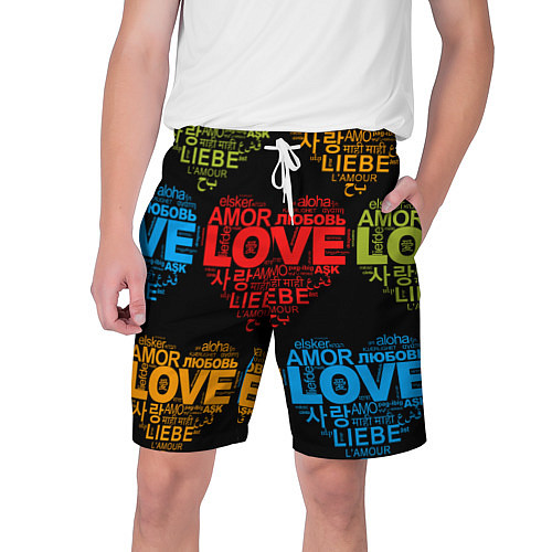 Мужские шорты Love, Amor, Любовь - Неон версия / 3D-принт – фото 1