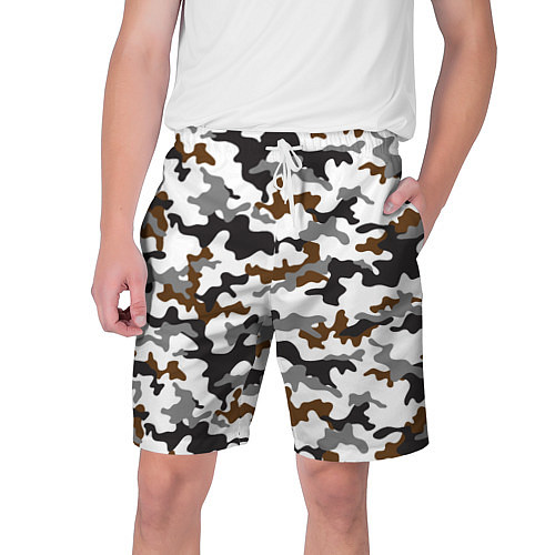 Мужские шорты Камуфляж Чёрно-Белый Camouflage Black-White / 3D-принт – фото 1