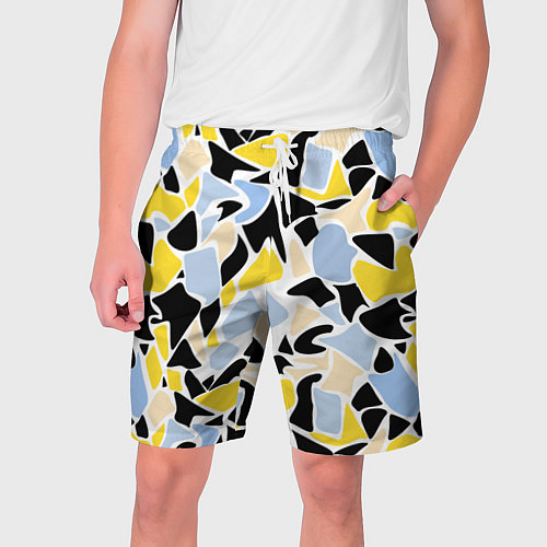 Мужские шорты Абстрактный узор в желто-голубых тонах на черном ф / 3D-принт – фото 1