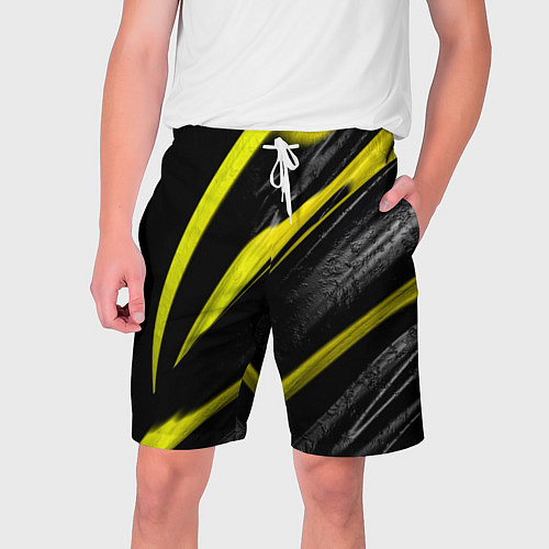Мужские шорты Жёлтая и Чёрная Масляная Краска / 3D-принт – фото 1