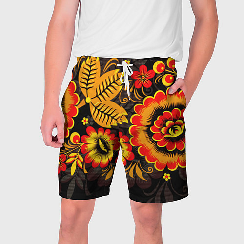 Мужские шорты Хохломская Роспись Цветы На Тёмном Фоне / 3D-принт – фото 1