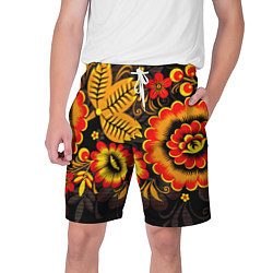 Шорты на шнурке мужские Хохломская Роспись Цветы На Тёмном Фоне, цвет: 3D-принт