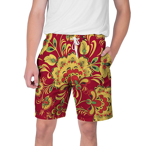 Мужские шорты Хохломская Роспись Цветы На красном Фоне / 3D-принт – фото 1