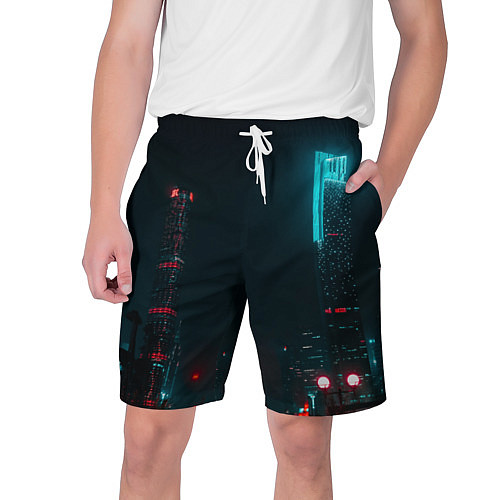 Мужские шорты Неоновые высотки в городе - Светло-синий / 3D-принт – фото 1