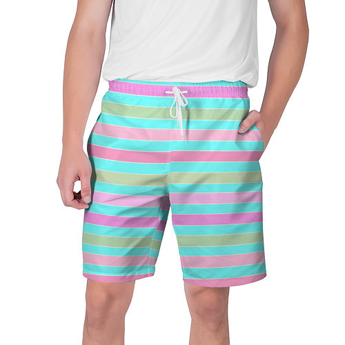 Мужские шорты Pink turquoise stripes horizontal Полосатый узор / 3D-принт – фото 1