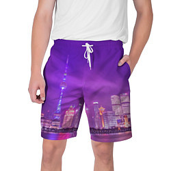 Мужские шорты Неоновый мегаполис - Фиолетовый