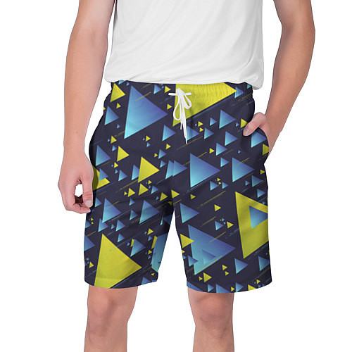 Мужские шорты Абстракция Из Жёлтых и Синих Треугольников На Тёмн / 3D-принт – фото 1