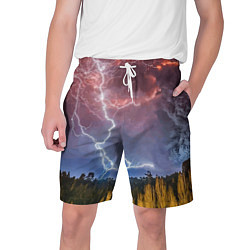 Шорты на шнурке мужские Грозовые разряды молний над лесом, цвет: 3D-принт