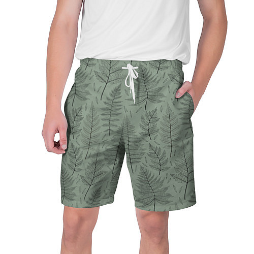 Мужские шорты Листья папоротника на зеленом фоне Минимализм / 3D-принт – фото 1