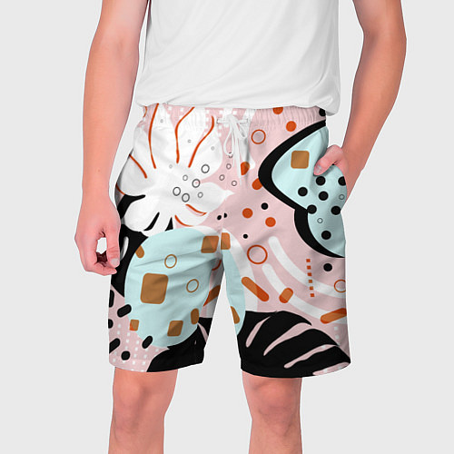 Мужские шорты Абстрактные фигуры с пальмовыми листами на розовом / 3D-принт – фото 1