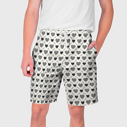 Шорты на шнурке мужские Сердечки черно-белые паттерн, цвет: 3D-принт