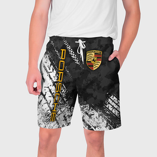 Мужские шорты PORSCHE : КАМУФЛЯЖ И СЛЕД ПРОТЕКТОРА / 3D-принт – фото 1