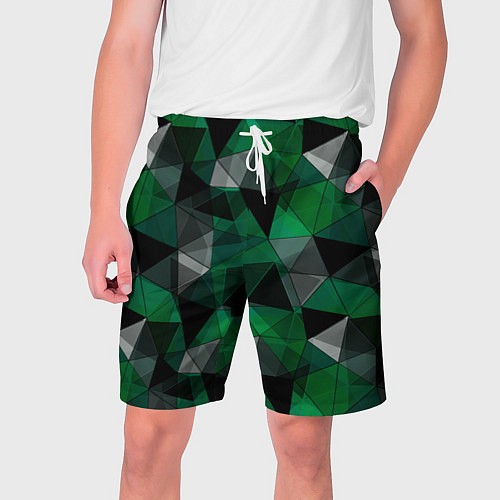 Мужские шорты Зеленый, серый и черный геометрический / 3D-принт – фото 1