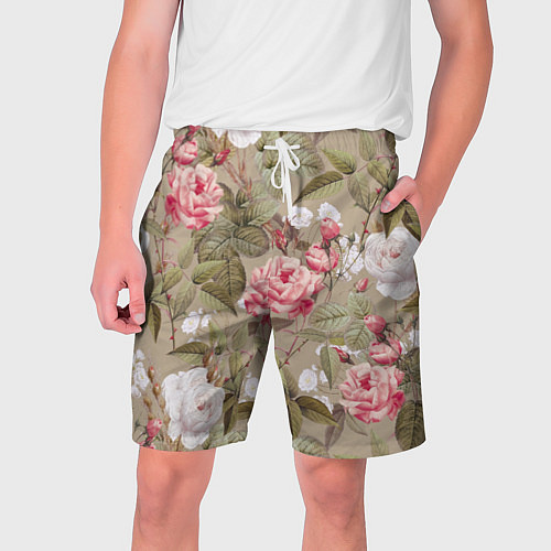 Мужские шорты Белые и Красные Розы / 3D-принт – фото 1