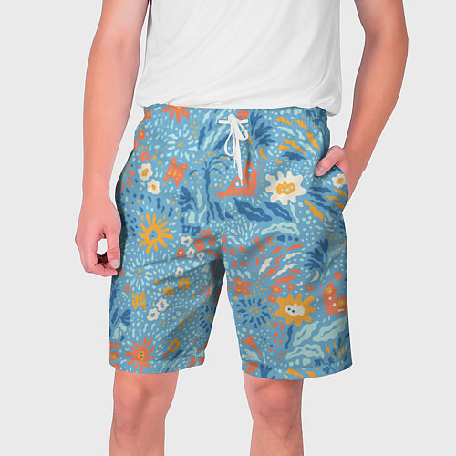 Мужские шорты Цветы На Нарисованном Лугу / 3D-принт – фото 1