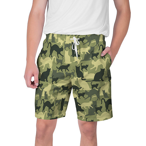 Мужские шорты Кошачий камуфляж в зеленой гамме / 3D-принт – фото 1