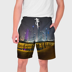 Шорты на шнурке мужские Неоновый ночной город и мост, цвет: 3D-принт