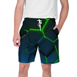 Шорты на шнурке мужские Разлом зеленых неоновых плит - геометрия, цвет: 3D-принт