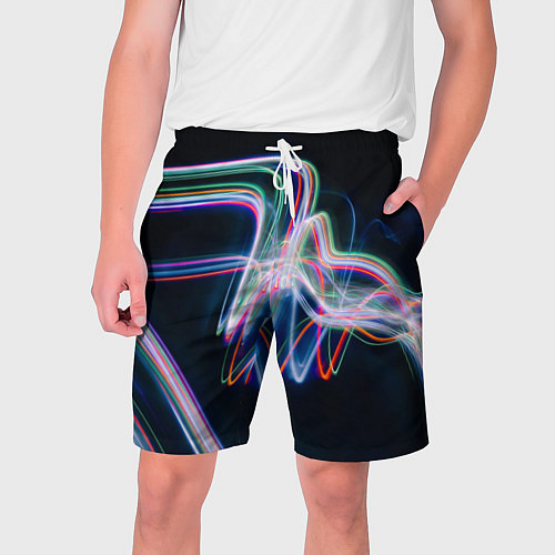 Мужские шорты Абстрактные световые линии во тьме / 3D-принт – фото 1