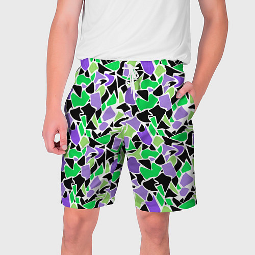 Мужские шорты Зелено-фиолетовый абстрактный узор / 3D-принт – фото 1