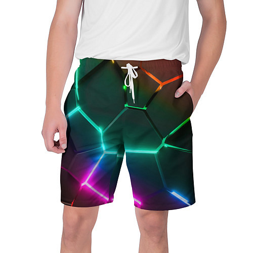Мужские шорты Радужный градиент неоновые геометрические плиты / 3D-принт – фото 1