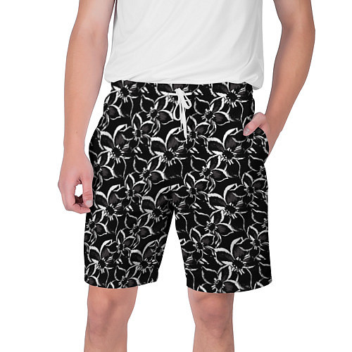 Мужские шорты Черно-белый цветочный узор / 3D-принт – фото 1