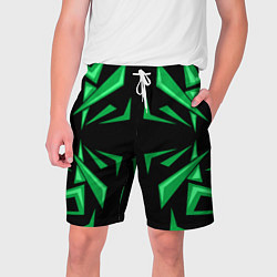 Шорты на шнурке мужские Фигуры зеленого цвета на черном фоне geometry, цвет: 3D-принт