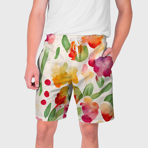 Мужские шорты Романтичные акварельные цветы / 3D-принт – фото 1
