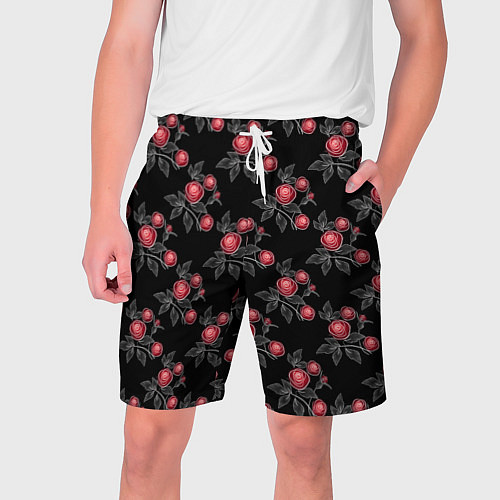 Мужские шорты Акварельные розы на черном / 3D-принт – фото 1