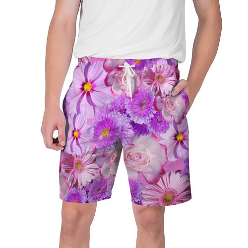 Мужские шорты Фиолетовые и розовые цветы / 3D-принт – фото 1
