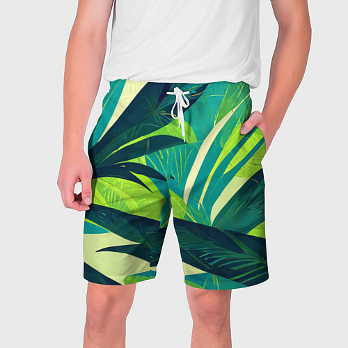Мужские шорты Яркие тропические листья пальмы / 3D-принт – фото 1