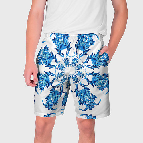 Мужские шорты Гжель синий цветок / 3D-принт – фото 1