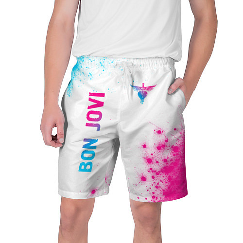 Мужские шорты Bon Jovi neon gradient style: надпись, символ / 3D-принт – фото 1