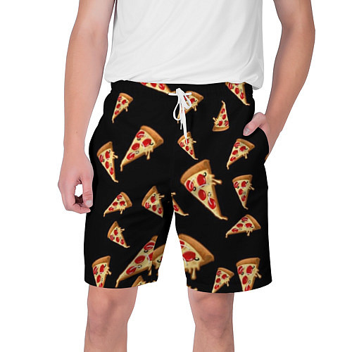 Мужские шорты Куски пиццы на черном фоне / 3D-принт – фото 1