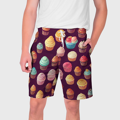 Мужские шорты Много нарисованных капкейков / 3D-принт – фото 1