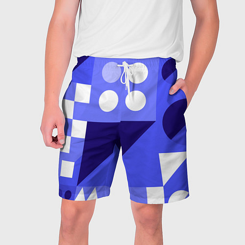 Мужские шорты Геометрические синие, фиолетовые и белые фигуры / 3D-принт – фото 1