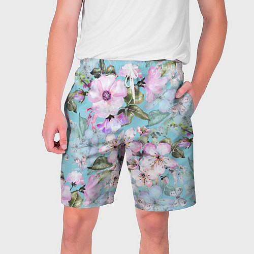 Мужские шорты Яблоня в цвету акварель / 3D-принт – фото 1