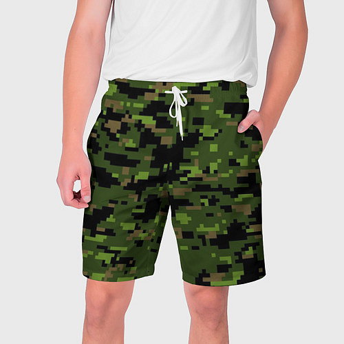 Мужские шорты Камуфляж лесной пиксель / 3D-принт – фото 1