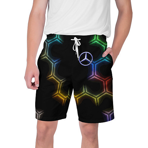 Мужские шорты Mercedes - neon pattern / 3D-принт – фото 1