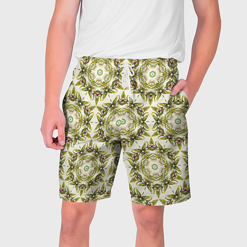 Мужские шорты Цветы абстрактные зелёные / 3D-принт – фото 1
