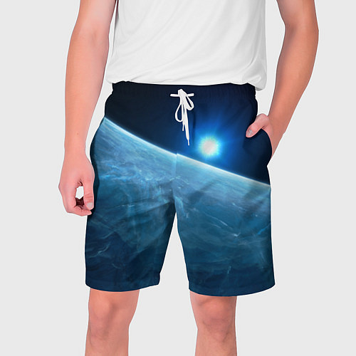 Мужские шорты Яркая звезда над горизонтом - космос / 3D-принт – фото 1