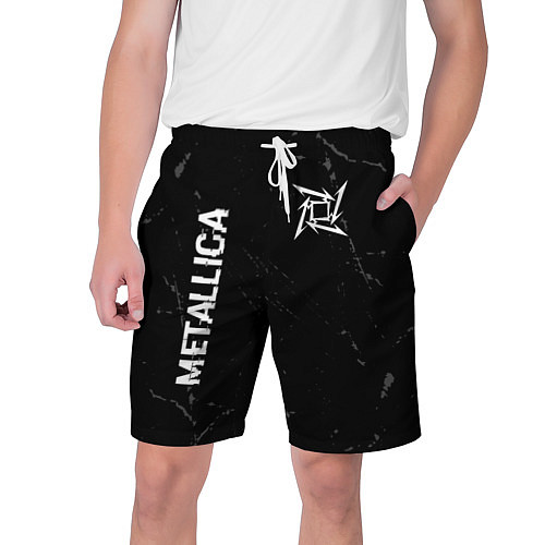 Мужские шорты Metallica glitch на темном фоне: надпись, символ / 3D-принт – фото 1
