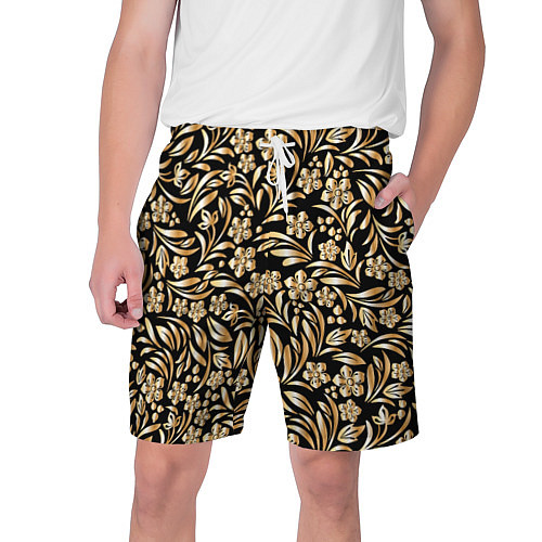 Мужские шорты Золотые узоры - цветы / 3D-принт – фото 1