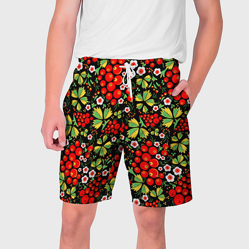 Мужские шорты Русские узоры - цветы и ягоды / 3D-принт – фото 1