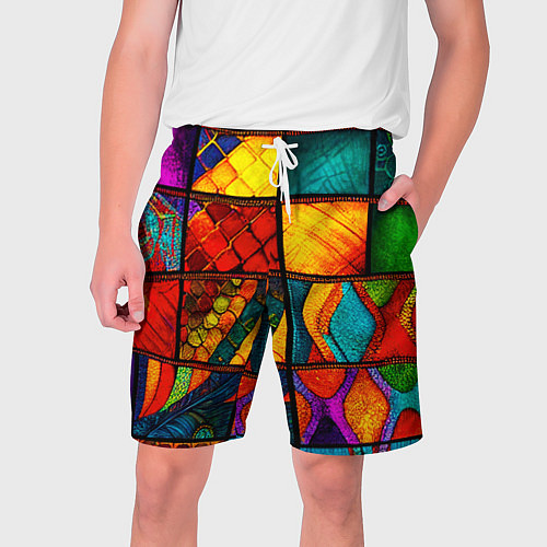 Мужские шорты Лоскутная мозаика - пэчворк / 3D-принт – фото 1