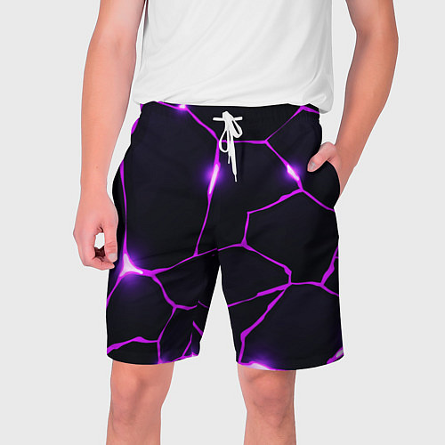 Мужские шорты Фиолетовые неоновые трещины / 3D-принт – фото 1