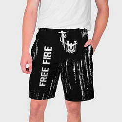 Шорты на шнурке мужские Free Fire glitch на темном фоне: надпись, символ, цвет: 3D-принт